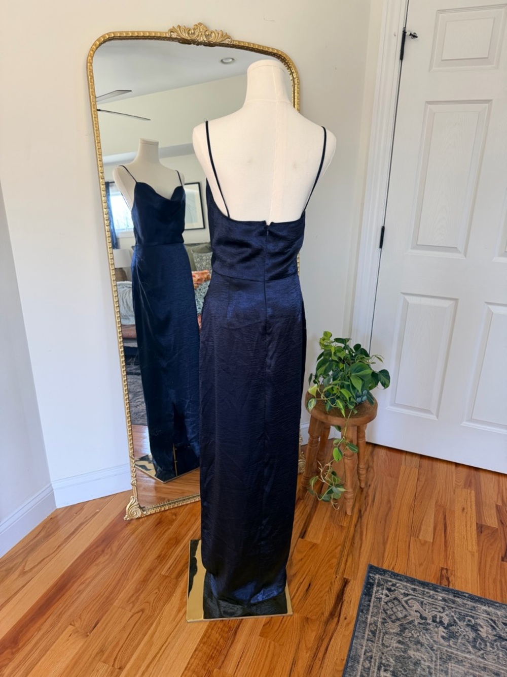 WAYF Satin Maxi Dress Small Navy Blue Formal Cowl Neck NWT - Picture 3 of 5